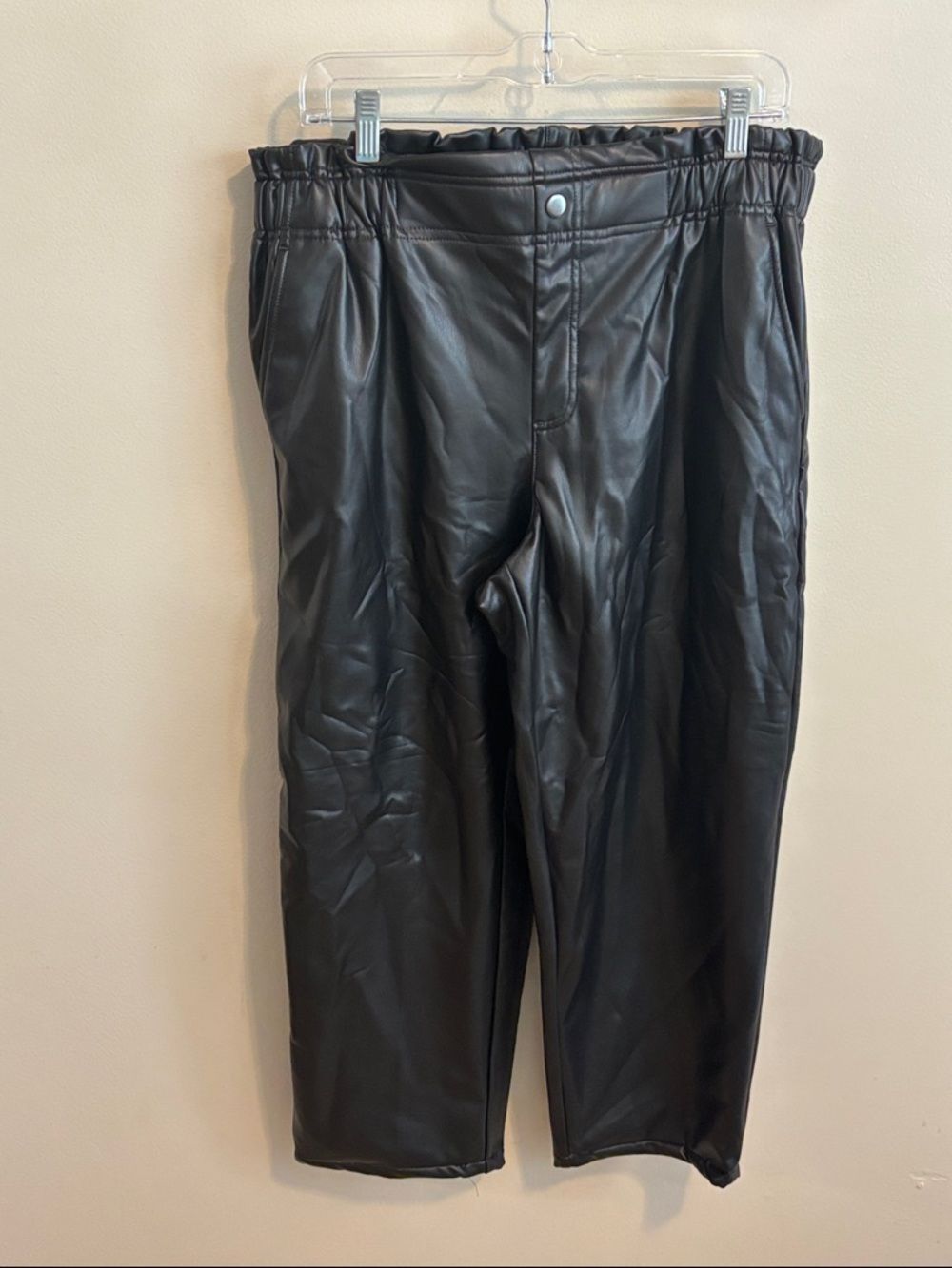 NEW LOFT Black Faux Leather High Rise Straight Leg Pull On Pants Womens Size L